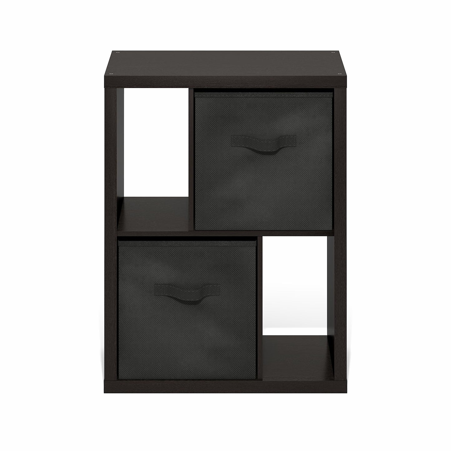 Furinno Viola Storage Shelf, 2-Tier Display Rack with 2 Drawer Bins, Extra Thick Frame Bookshelf, Reversible, for Organization, Living Room, Home Office, Black Dark Oak