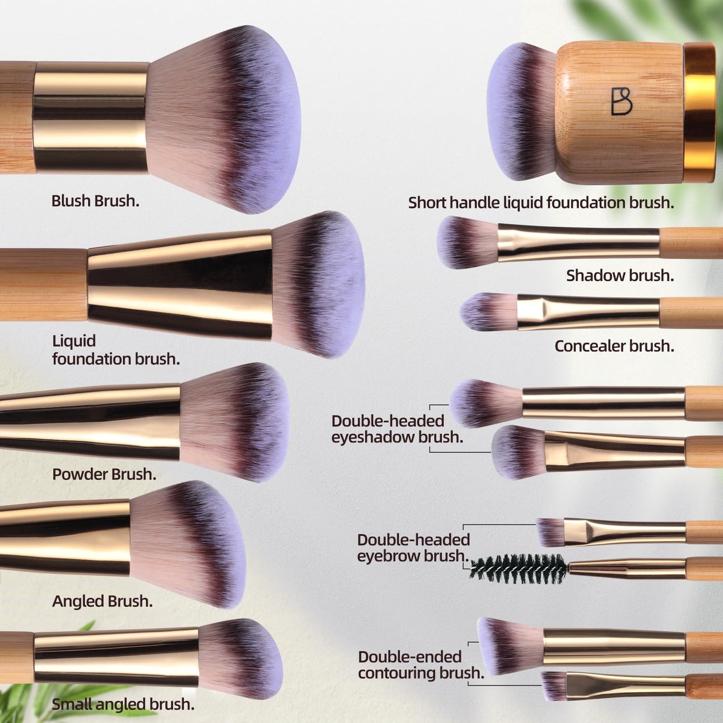 BS-MALL Makeup Brush Set 11Pcs Bamboo Synthetic Kabuki Brush Set Foundation Powder Blending Concealer Eye shadows Blush Cosmetics Brushes with Organizer Holder& 4 Mini Makeup Sponge