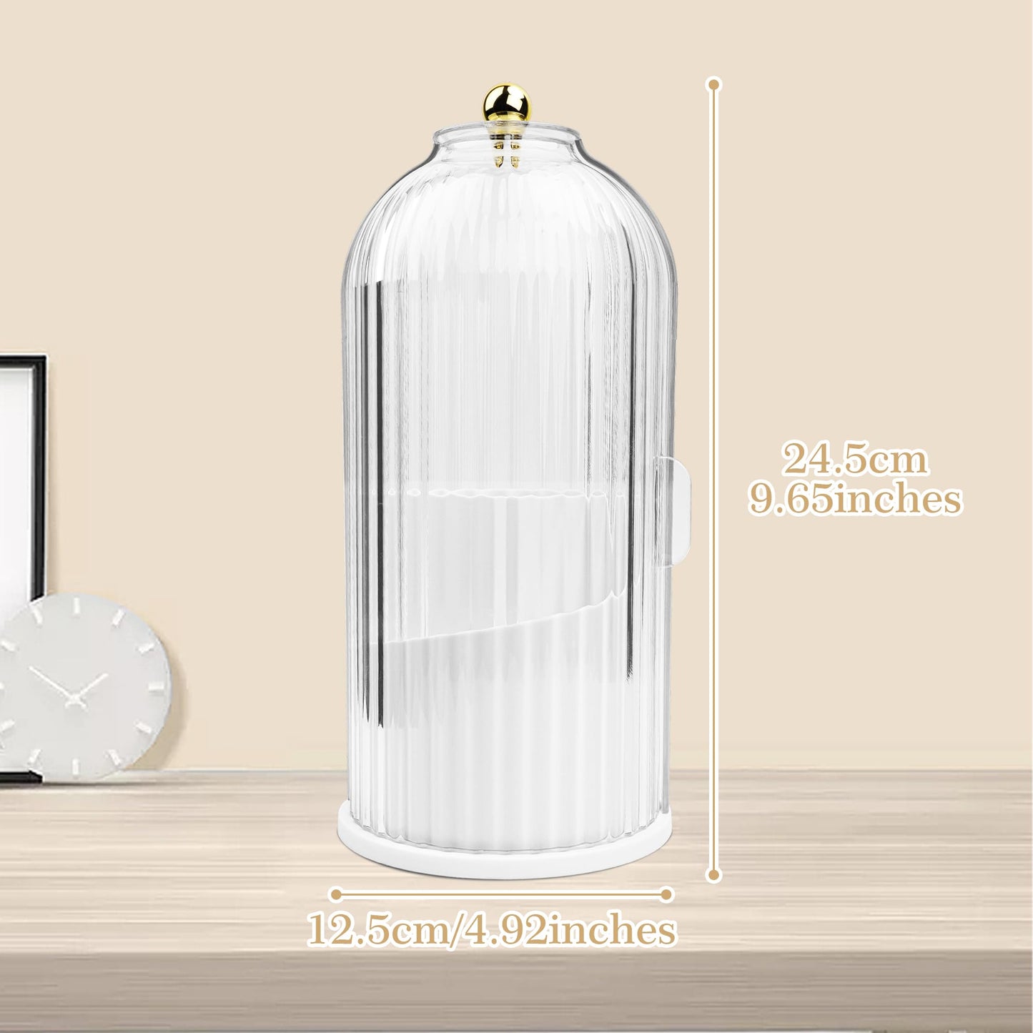 Ezebesta 1PCS Makeup Brush Holder Organizer with Clear Lid 360 Rotating Sliding Opening Dustproof Brushes Container for Vanity