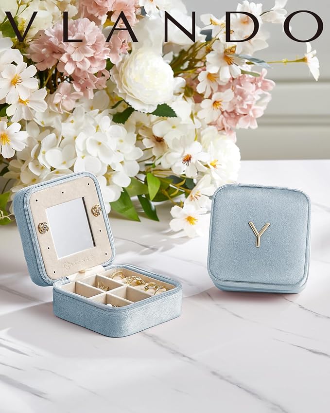 Vlando Graduation Gifts for Her, Graduation Travel Gifts for Women, 2025 Graduation Gifts Travel Accessories for Girls, Graduation Travel Essentials Small Jewelry Box - Letter N, Blue