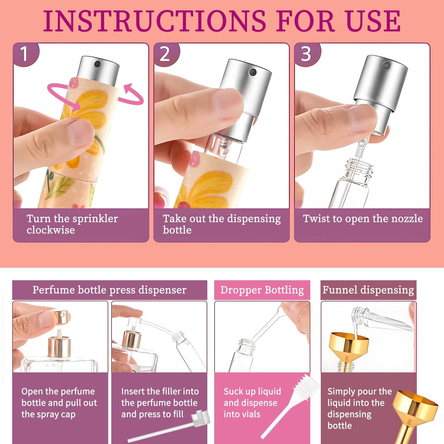 AMBOJ 10ML Atomizer Refillable Perfume Spray Bottle for Travel, Cute Empty Perfume Dispenser, Portable Sprayer Travel Essentials for Men and Women, colorful yellow daisy