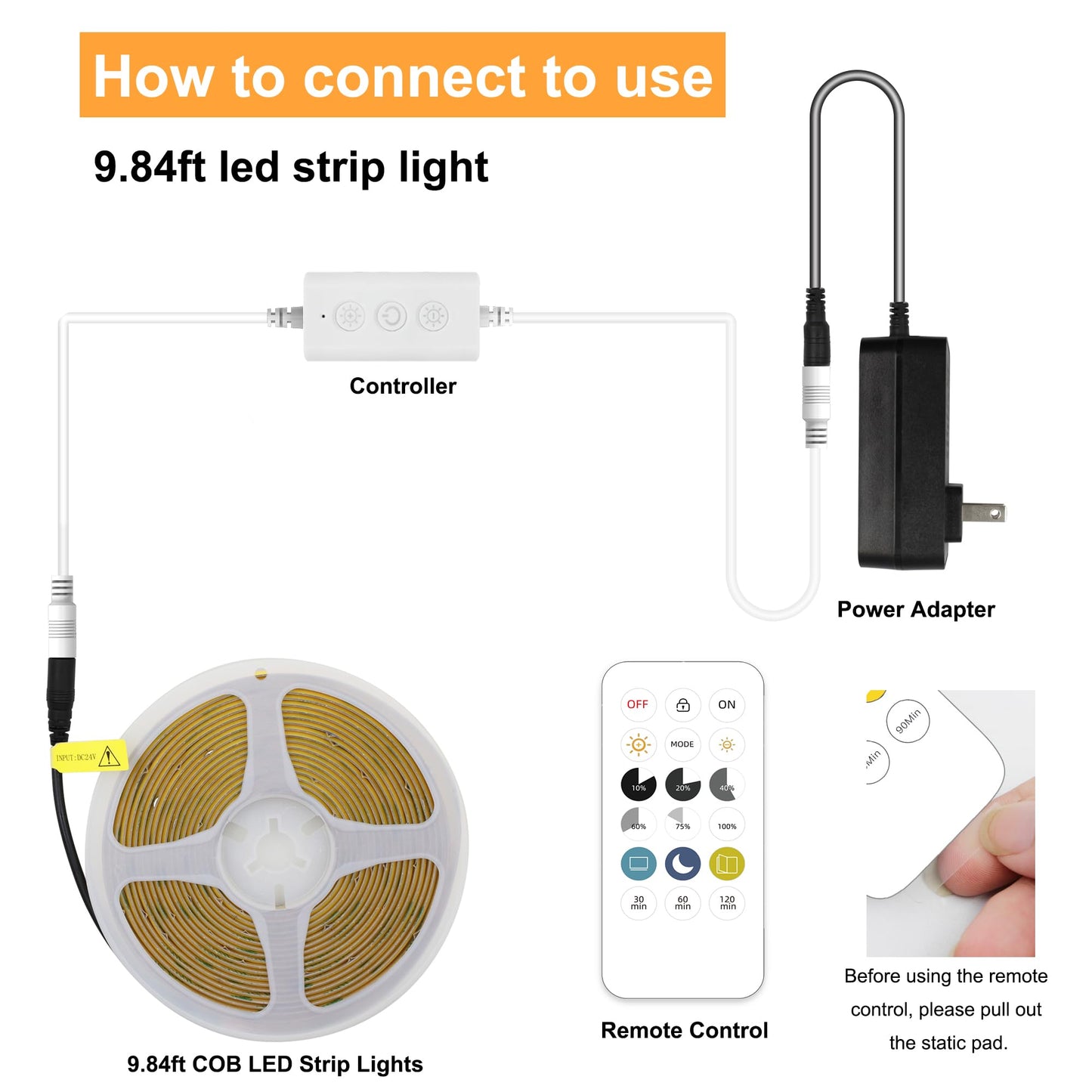 AXMOTUT 9.84ft Smart COB LED Strip Lights, 24V Warm White 2700K Dimmable LED Light Strips, High Bright LED tape light with Power Supply and app Control LED lights for TV,mirror, Kitchen Cabinet, Shelf