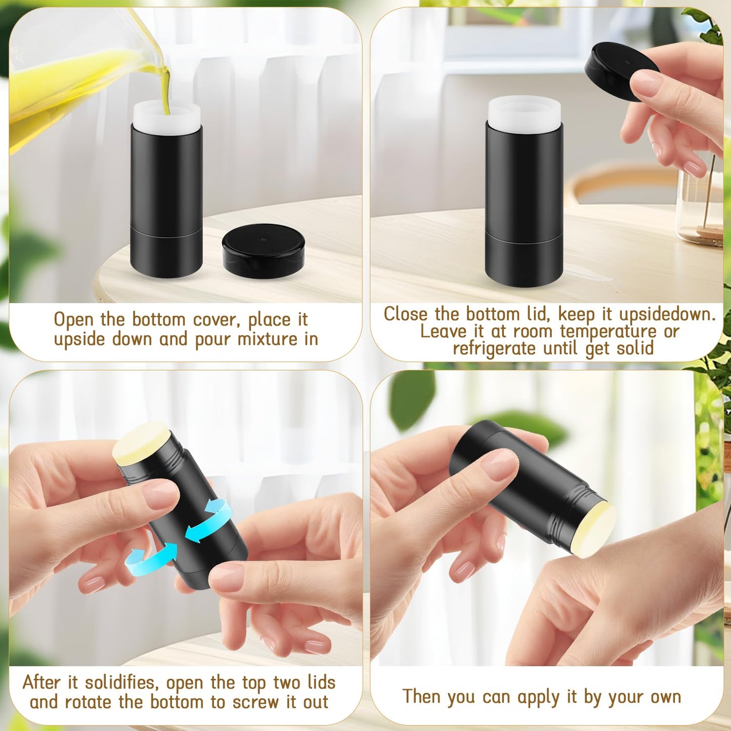20 Pcs 15g/0.5oz Deodorant Jars Empty Refillable Round Plastic Deodorant Bottles Twist Up Bottom Filling Stick Tubes for Homemade DIY Lotion Bar Chapstick - Black