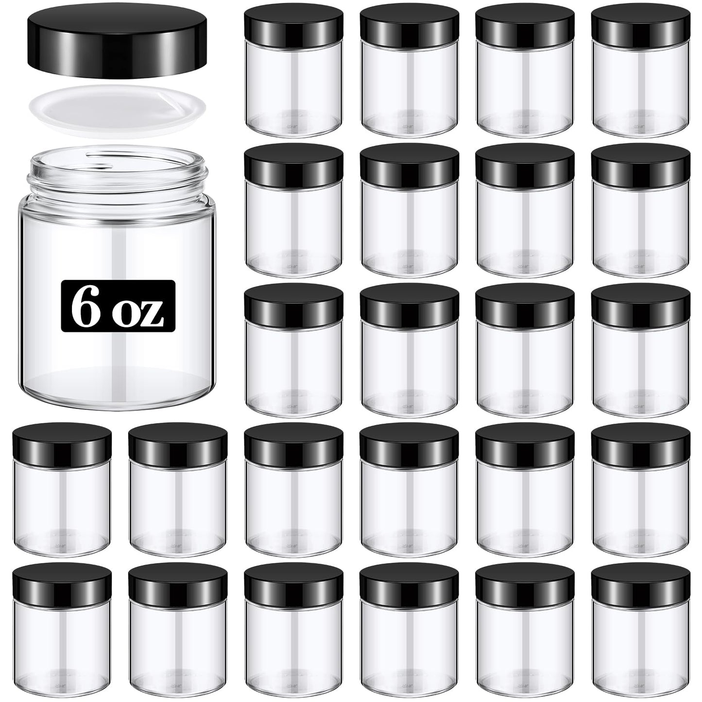 Domensi 24 Pcs Bulk 6oz Glass Jars with Lids Leakproof Round Airtight Empty Cosmetic Jars with Inner Liners Lid for Storing Lotions Spices Ointments Food Storage (White Black)