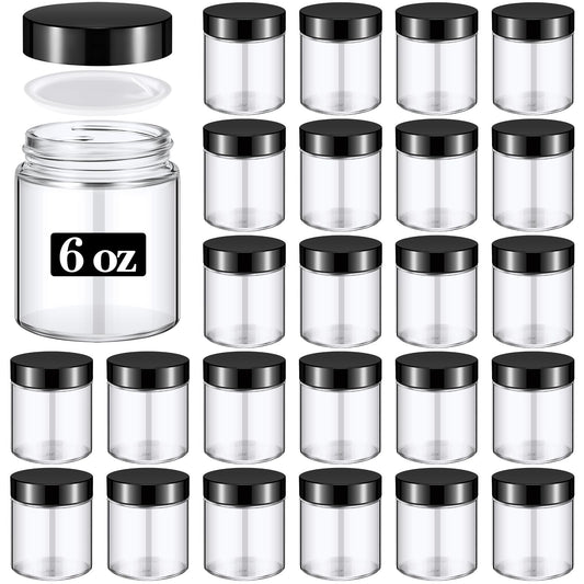 Domensi 24 Pcs Bulk 6oz Glass Jars with Lids Leakproof Round Airtight Empty Cosmetic Jars with Inner Liners Lid for Storing Lotions Spices Ointments Food Storage (White Black)