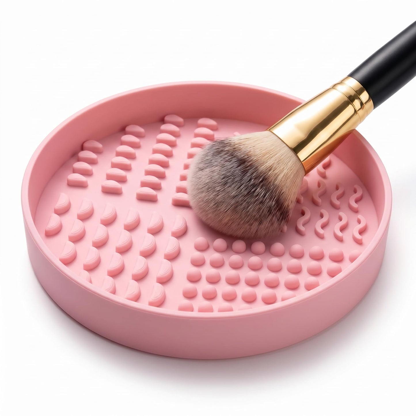 Large Makeup Brush Cleaner Bowl 4.7 Inch with Multi Texture Cleaning Zones for Cosmetic Brushes and Beauty Sponges, Sakura Pink