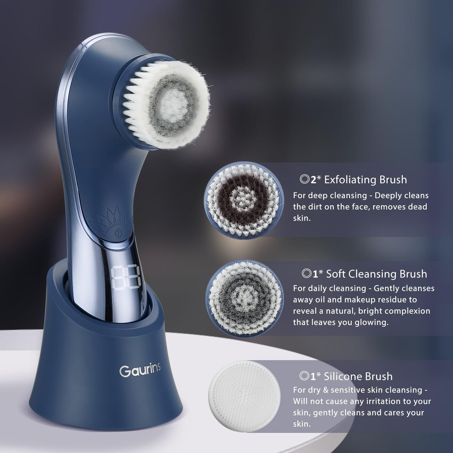 Facial Cleansing Brush Face Scrubber Exfoliator Rechargeable IPX7 Waterproof Electric Spin Cleanser Device for Exfoliating, Massaging and Deep Cleansing Removing Blackhead, Face Massaging