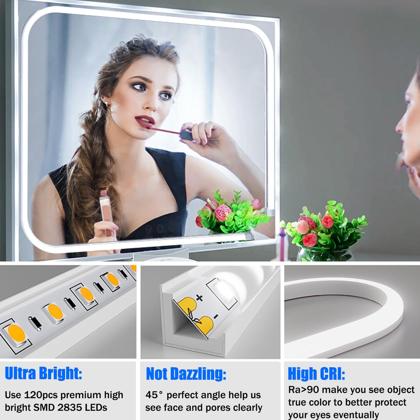 MY BEAUTY LIGHT LED Vanity Lights Strip for Mirror, 6000K Bright Daylight White Vanity Mirror Lights, 6.56FT Dimmable Makeup Light, ELT Approval 24V Stick on Lights for Mirror