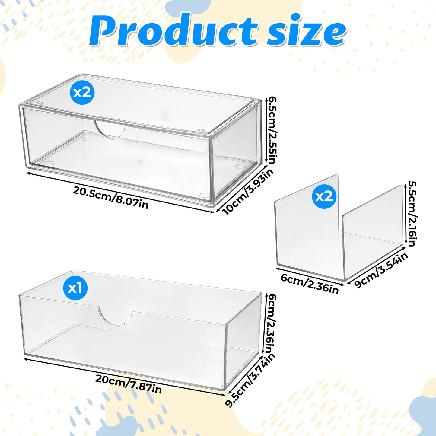 Josojoou 3-Tier Clear Stackable Makeup Organizer with Removable Dividers,Acrylic Medicine Cabinet Organizer and Storage for Bathroom Mirror Cabinets, Vanity, Closet, Countertop with Drawer