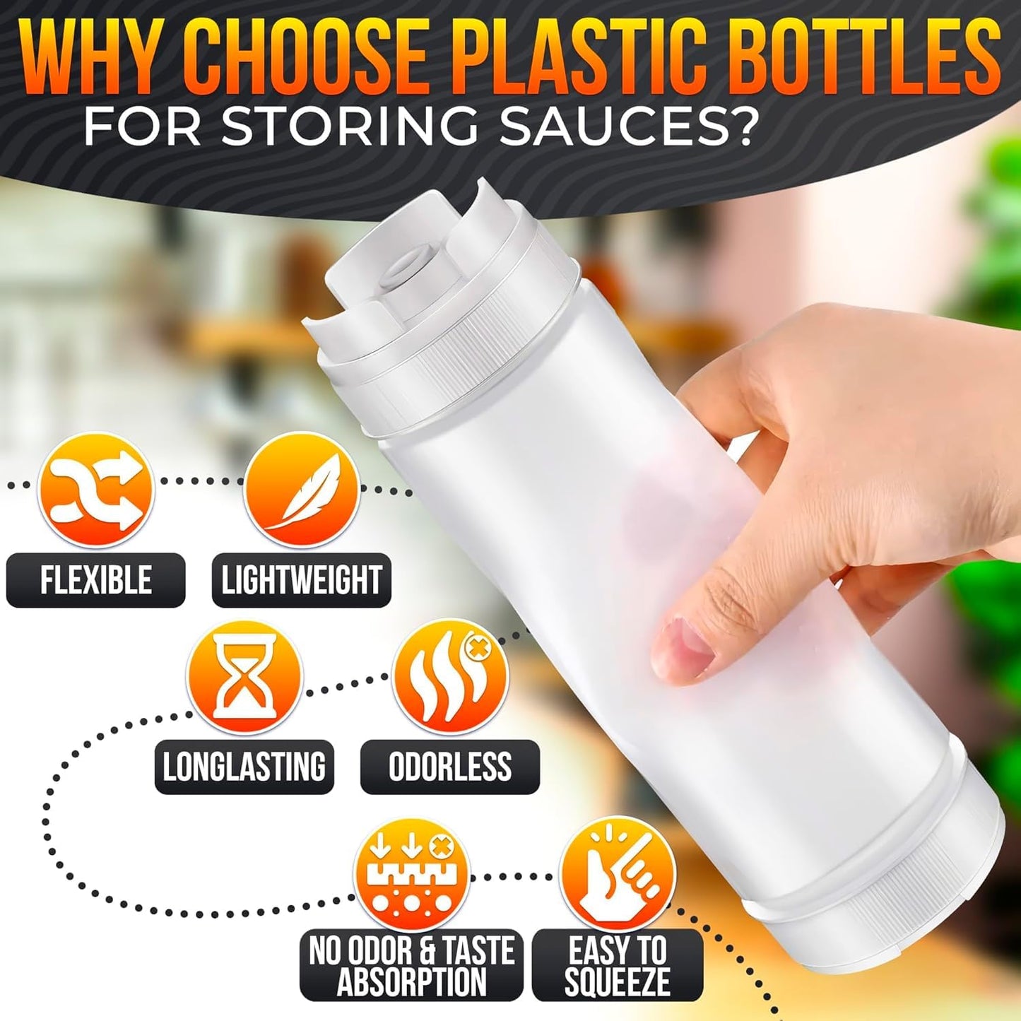 6 Pcs Condiment Squeeze Bottles 16 Oz - 9.2x2.44" Clear Bottles With Self-Closing Valve, Flexible, Easy to Clean and Fill - Dispenser for Sauces and Dressings
