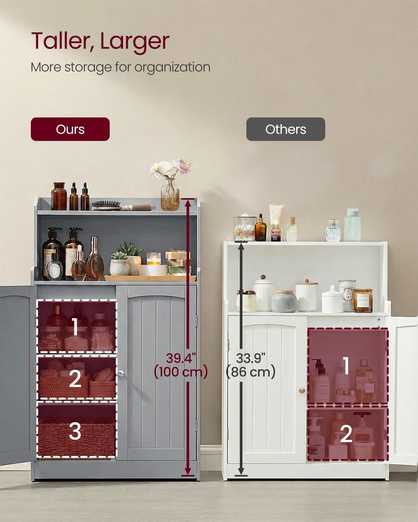 VASAGLE Bathroom Storage Cabinet, Bathroom Floor Cabinet with 2 Doors, 2 Adjustable Shelves, 11.8 x 23.6 x 39.4 Inches, Freestanding, for Dining Room, Kitchen, Living Room, Dove Gray BBC770GD01S