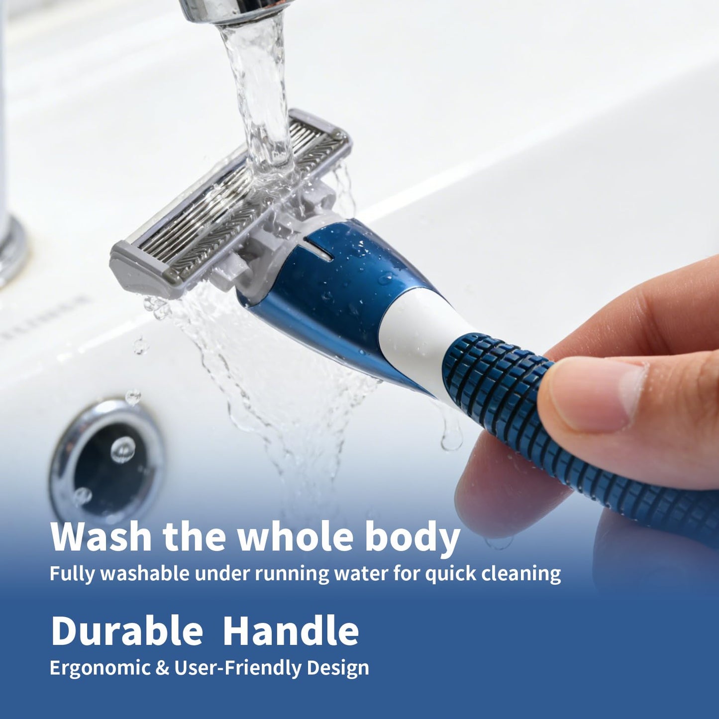 FYNEDGE 6-Blade Razor Refill Cartridges 4 Count, Professional Razor Blades for Men with Lubricating Strip, Wall Hook & Cleaning Brush Included for Smooth Shaving with Matching Handle