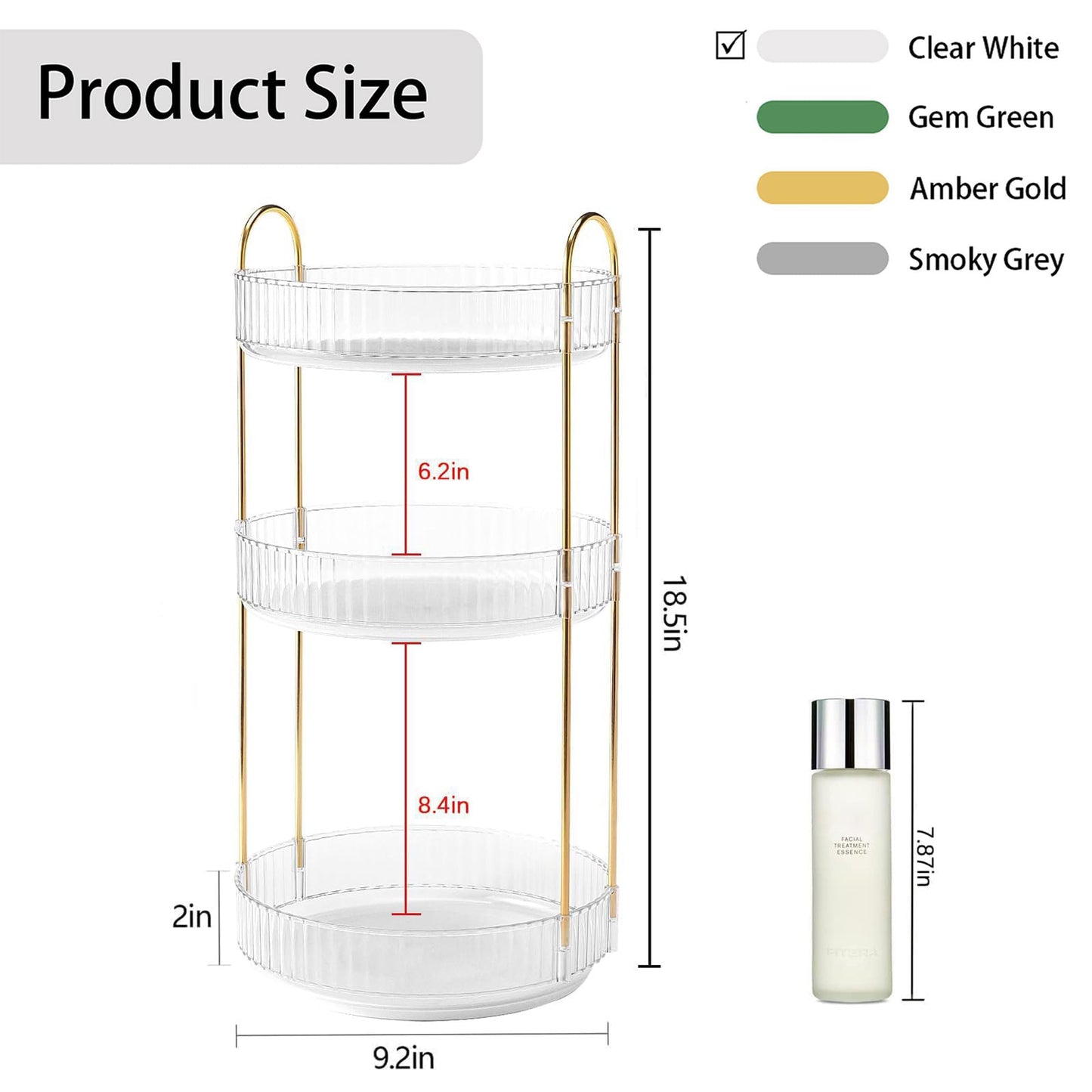 YCIA&DONE 360 Rotating Makeup Organizer and Storage for Vanity Countertop 3 Tiers, High Capacity Cosmetic Skincare Perfume Organizers for Dresser Bathroom Lazy Susan (Clear White)