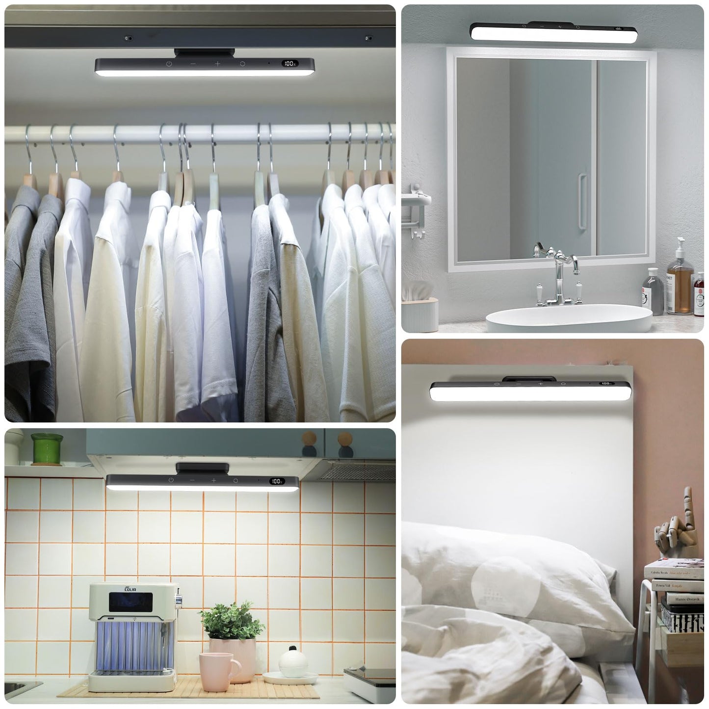 WILLED 5W Mirror Lights with Remote Control,3 Colors Adjustable Makeup Light with 120 LED,2500mAh Rechargeable Under Cabinet Lighting Wireless,Magnetic Stick on Touch Light for Closet,Bunk Bed