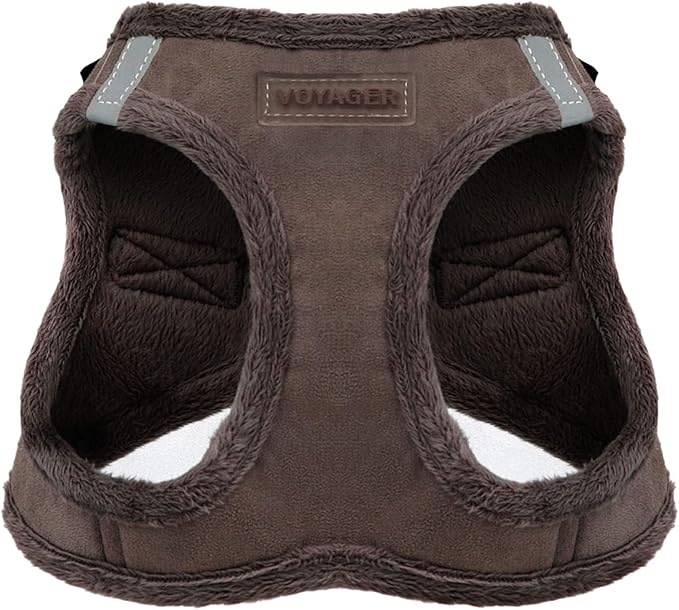 Best Pet Supplies - All Weather Mesh/Plush, Reflective, No Pull Harness for Small, Medium Dogs, Cats - Secure with Hook & Loop Fastener, Buckle, Double D-Rings - Chocolate Suede, S