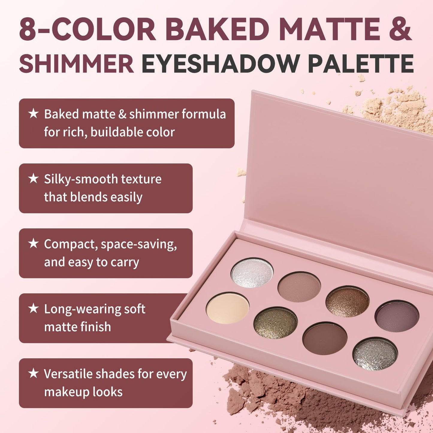 UCANBE Baked Eyeshadow Palette Set, Matte & Shimmer Metallic Eye shadow, High Pigment Makeup Palette, Soft Blendable & Long-Lasting,Velvety Texture (02 Matte & Shimmer)