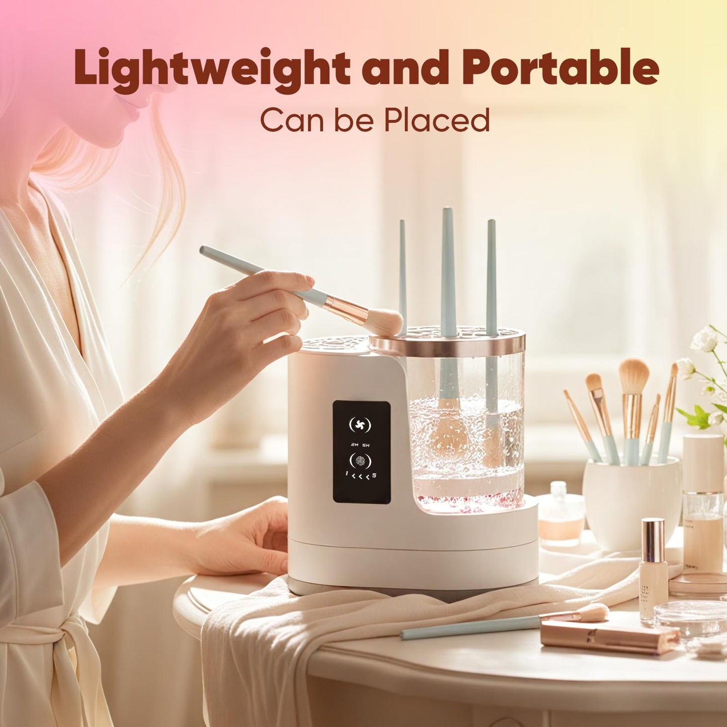 3-in-1 Makeup Brush Cleaner Machine & Dryer,Electric Automatic Brush Washer with Holder,USB-C Touch Control,One-Button Cleaning,Portable Cosmetic Brush Cleaner,Fits Most Sizes