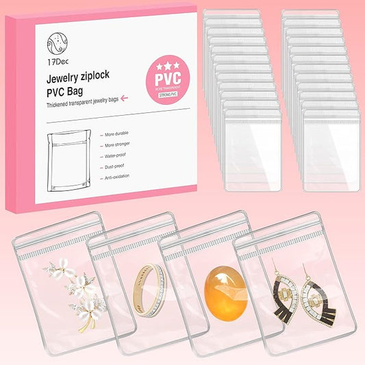 100 Zippered Plastic Jewelry Bags,Small(2.36"x3.15"),Thicker PVC Anti-Tarnish Jewelry Bags Clear Plastic for Gold,Silver,Collectibles,Jewelry Packaging for Business,Travel,Organizing