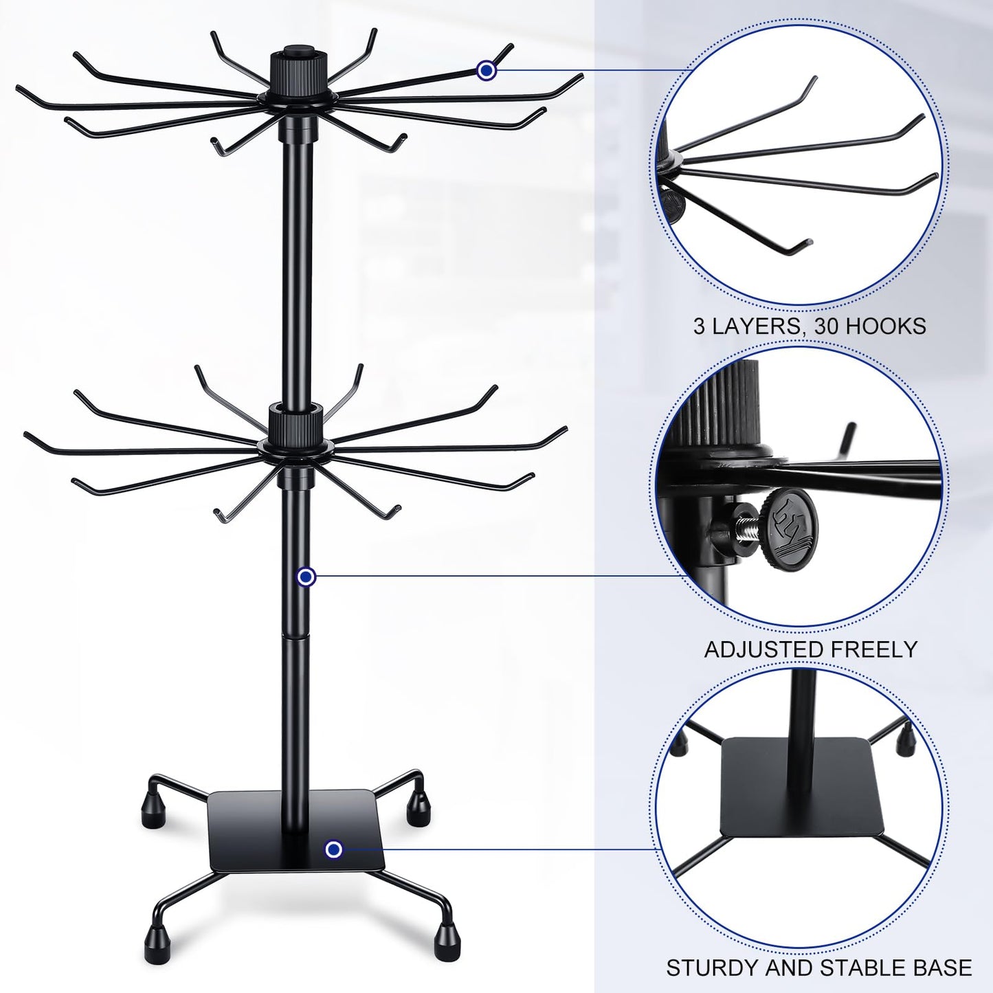 BBTO 2 Pcs Rotating Display Stand Jewelry Display Rack with Hooks Metal Earrings Stand for Vendors Necklace Bracelet Selling(Black,19.69 x 11.8 Inch)