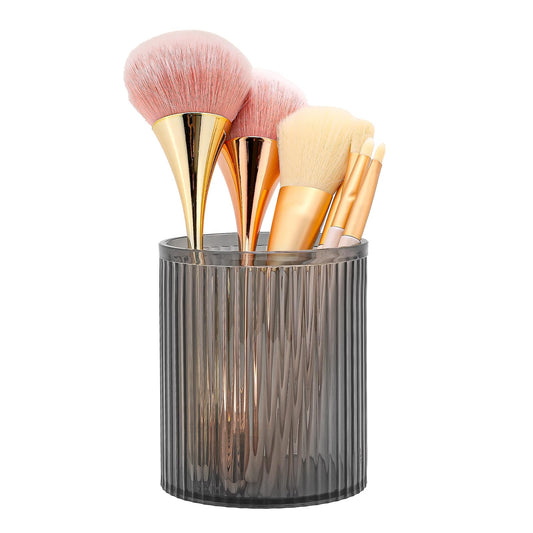DASITON Makeup Brush Holder Organizer, Acrylic Makeup Brush Cup, Vintage Striped Make Up Brush Holder for Vanity, Bathroom Countertop, Toothbrush Holders, Pen Holder for Desk Storage (Black)