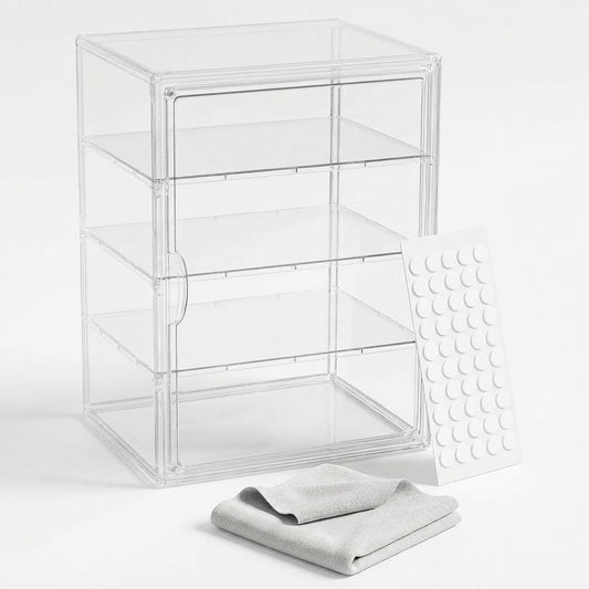 Clear Acrylic Display case for Figures, Acrylic Boxes for Display, Stackable Display Boxes for Collectibles with Magnetic Door and Removable Shelves, Figure Display for Figurines, Pop Figures, Models