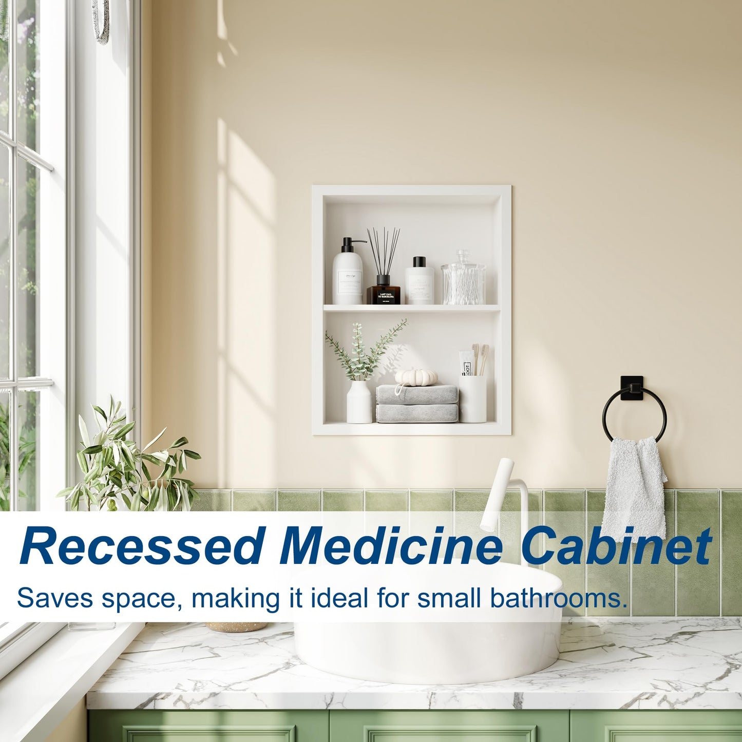 Qeke 14x18 Medicine Cabinet Recessed, Medicine Cabinet Without Mirror, 304 Stainless Steel Medicine Wall Niche with Double Shelves, Matte White
