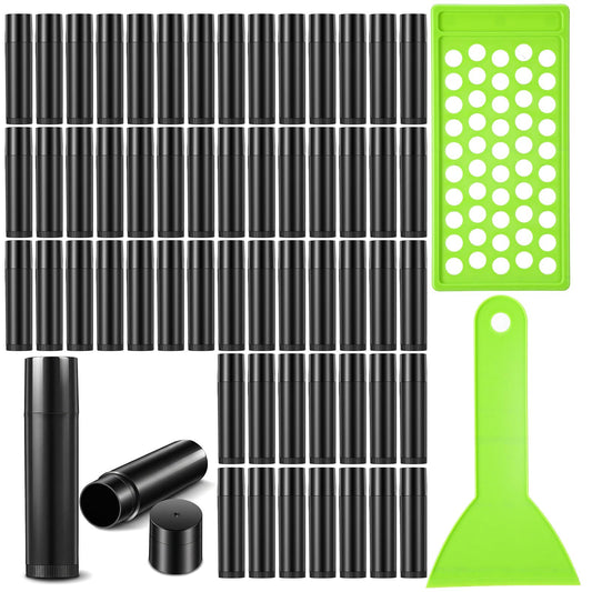 122Pcs Lip Balm Tubes Empty 5ml/0.17oz with Filling Tray & Spatula, Black Refillable Twist-Up Containers for DIY Lip Gloss, Salve, Portable Travel Size