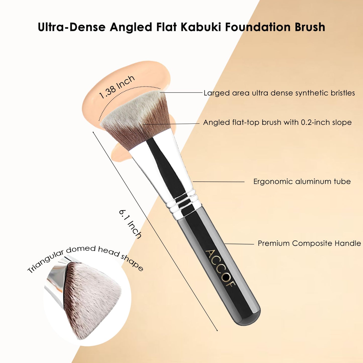 ACCOF Angled Kabuki Foundation Brush 1.38 Inch, Dense Professional Foundation Makeup Brush For Liquild,Cream,Powder,Blush,Buffing & Blending, Contouring Makeup Brush with Foundatin Puff