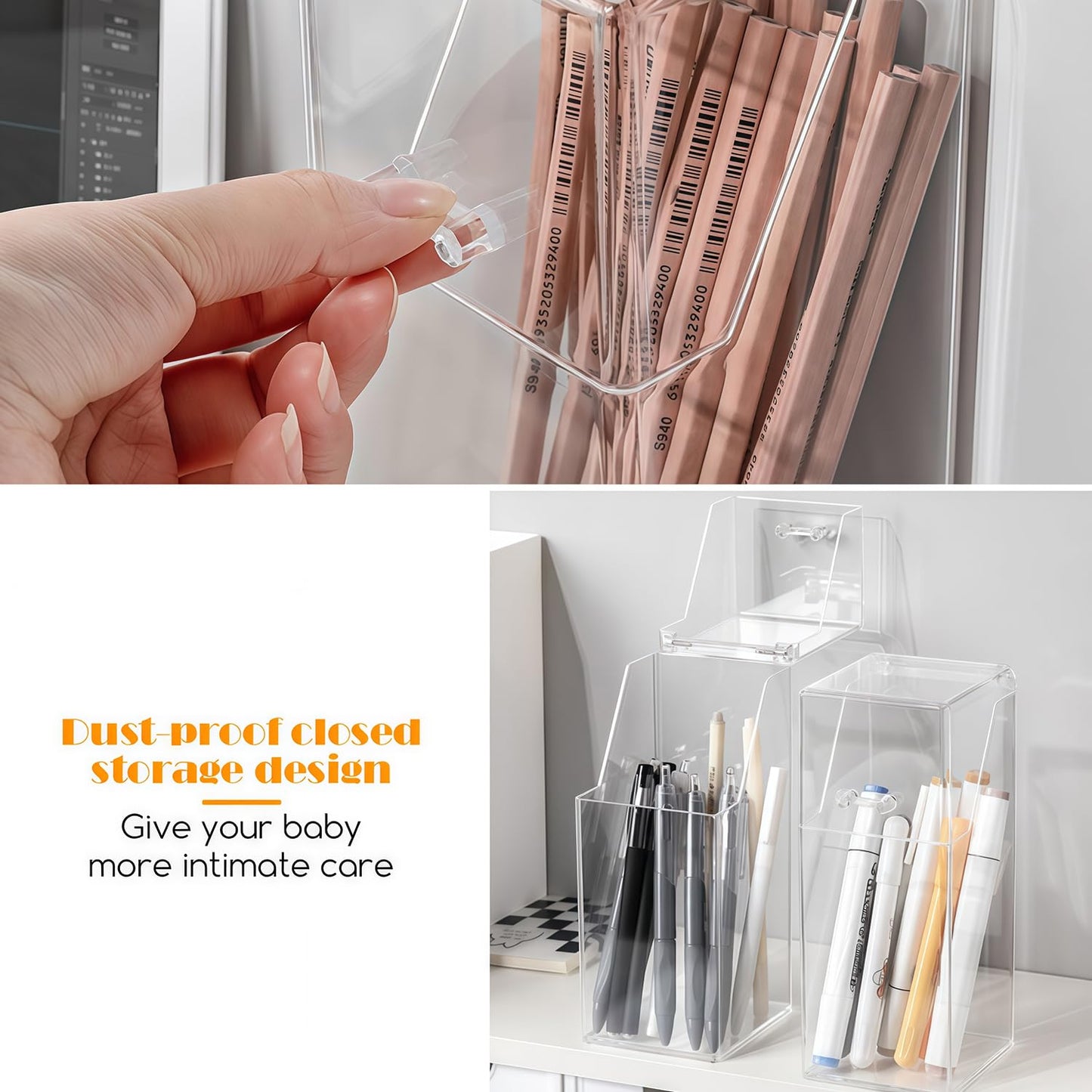 SYBL Square Acrylic Cosmetic Brush Organizer with Dustproof Lid, Clear, 9x9x21cm/3.5x3.5x8.3inch, 1pcs, Makeup Storage, Jewellery Storage Container
