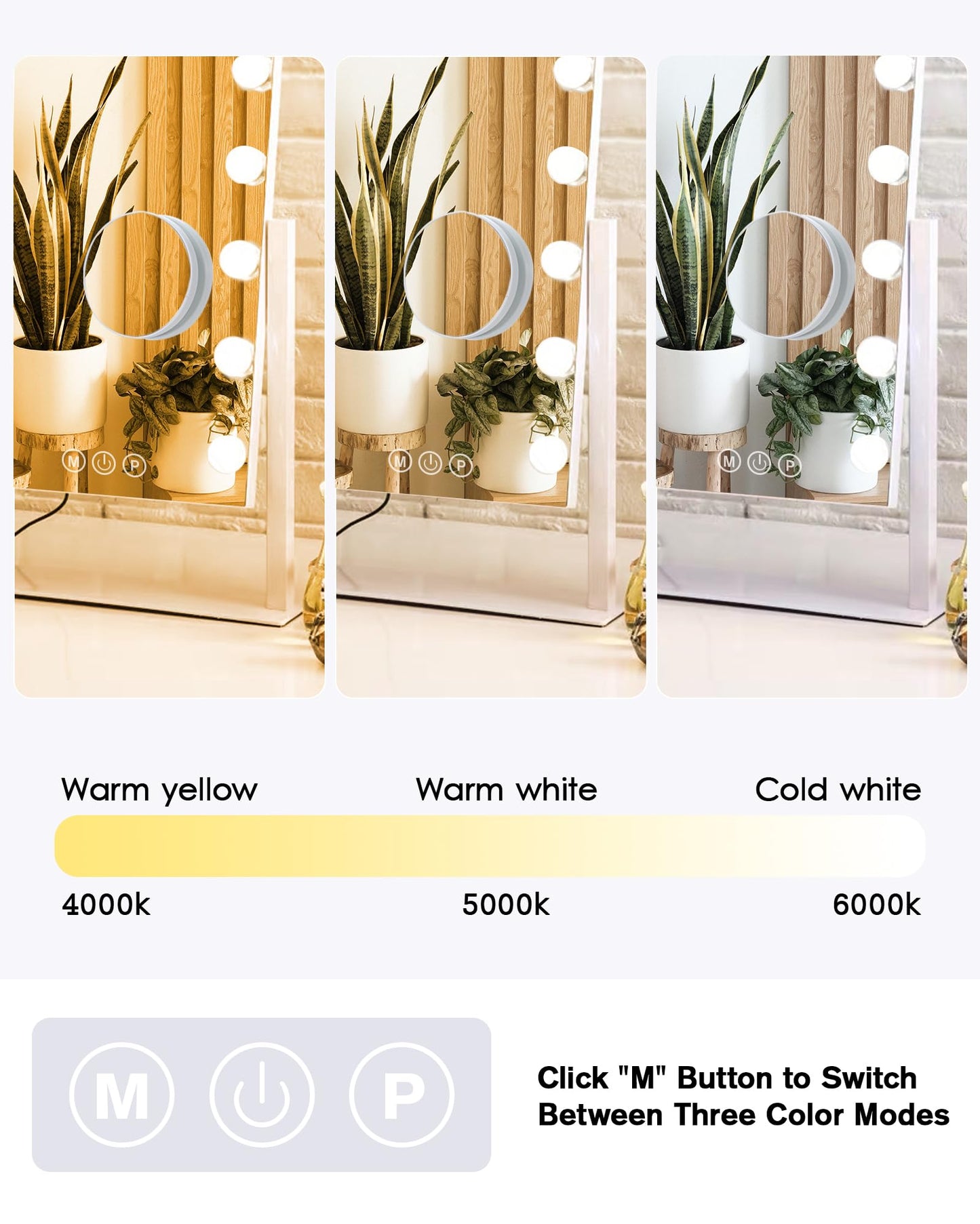 BWLLNI Lighted Makeup Mirror Hollywood Mirror Vanity Mirror with Lights, Touch Control Design 3 Colors Dimable LED Bulbs, Detachable 10X Magnification, 360°Rotation, (White) 12" L x 14" W