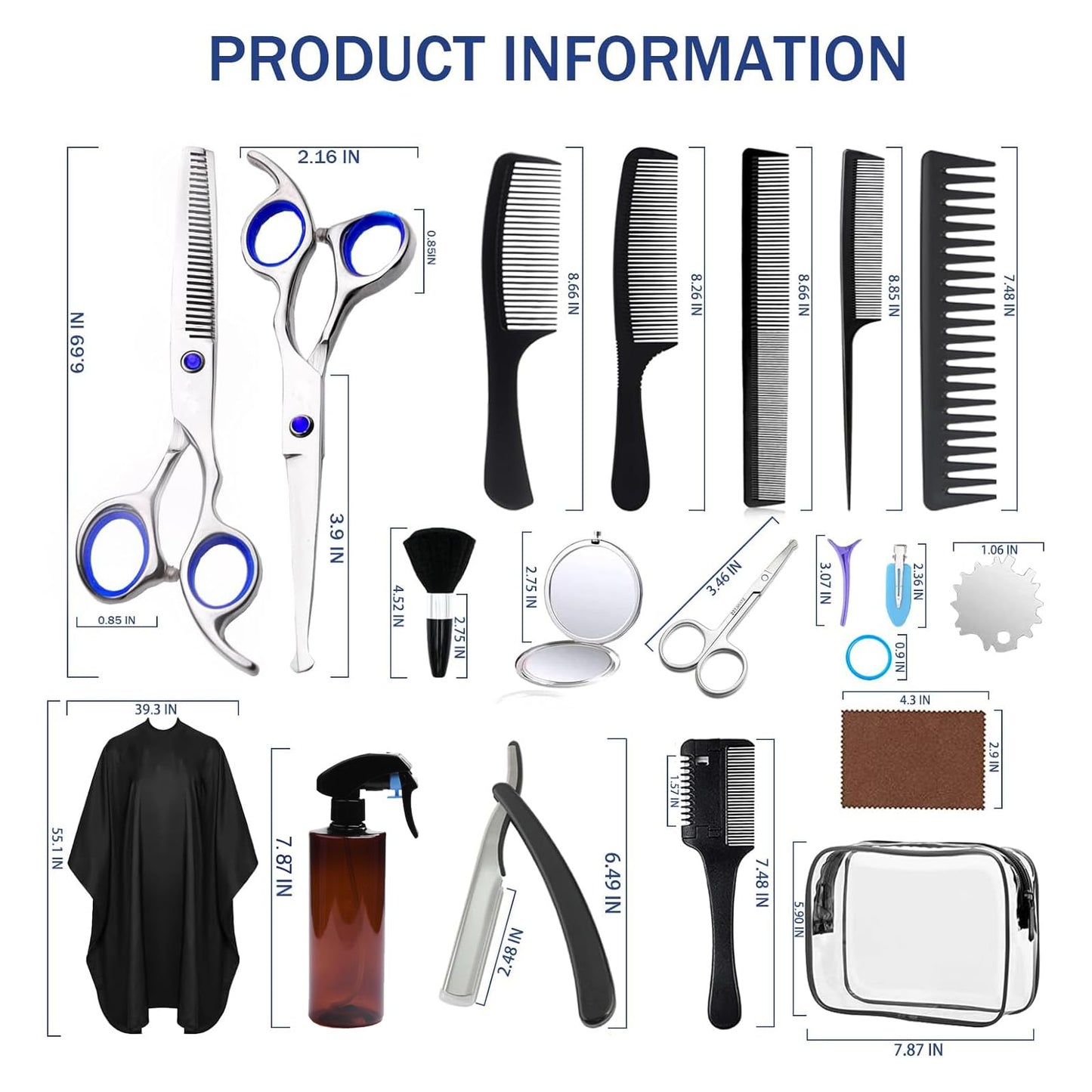 Hair Cutting Scissors Kit,27PCS Professional Stainless-Steel Sharp Barber Professional Hairdressing Shears Set with 6.5 Inch Cutting Scissors,Thinning Shears for Man Woman Adults Kids Home Salon