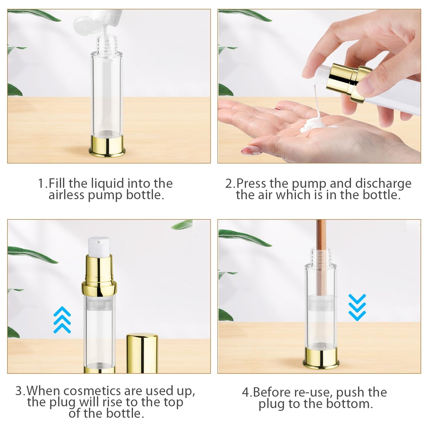 15 Pcs 0.34oz/10ml Airless Pump Bottle Refillable Vacuum Pump Bottles Travel Size Cosmetic Container for Lotion Cream Moisturizer Facial Serum