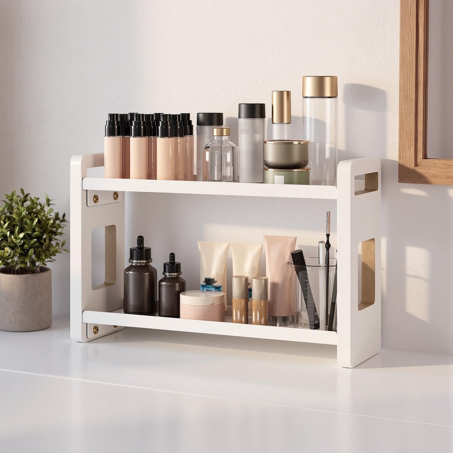 Bathroom Organizers And Storage,Bathroom Counter Organizer,Bathroom Counter Shelf,Bathroom Sink Organizer,Vanity Organizers,Vanity Storage,Makeup Organizer Countertop,Perfume Display(White 2 Tier)