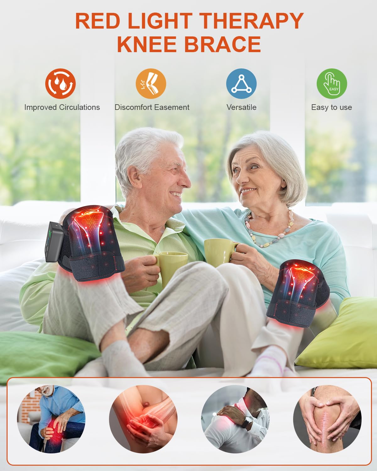 Astarexin Red Light Therapy Knee Brace Wireless Rechargeable with Pulse & Heating Modes, 660nm & 850nm Near-Infrared Light for Knee, Elbows & Shoulders, Black, 1 Count