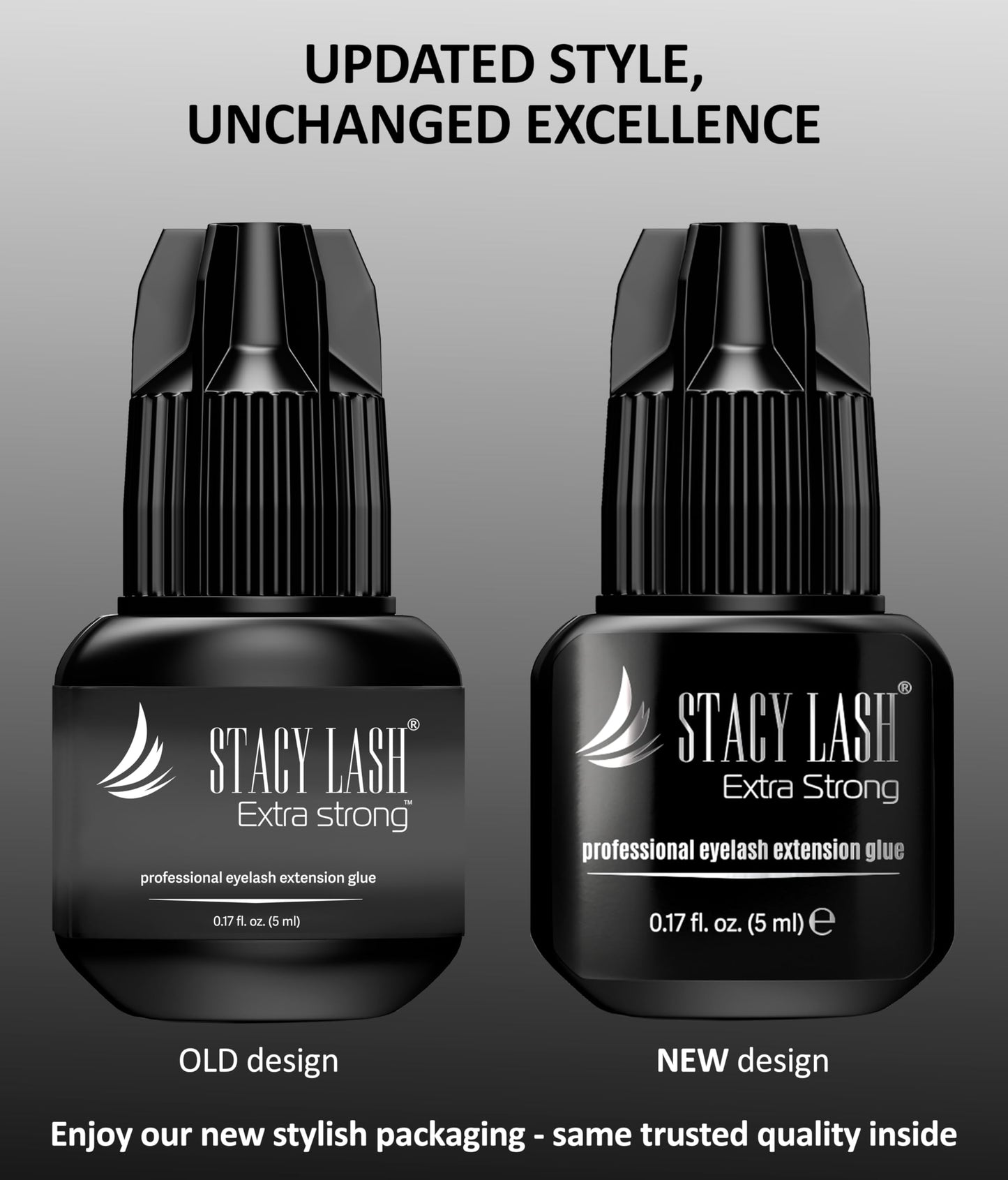 STACY LASH Extra Strong Eyelash Extension Glue (0.17fl.oz / 5ml) / 0.5-1 Sec Dry/Retention – 8 Weeks/Professional Black Adhesive/Lash Tech Supplies + Glue Ring