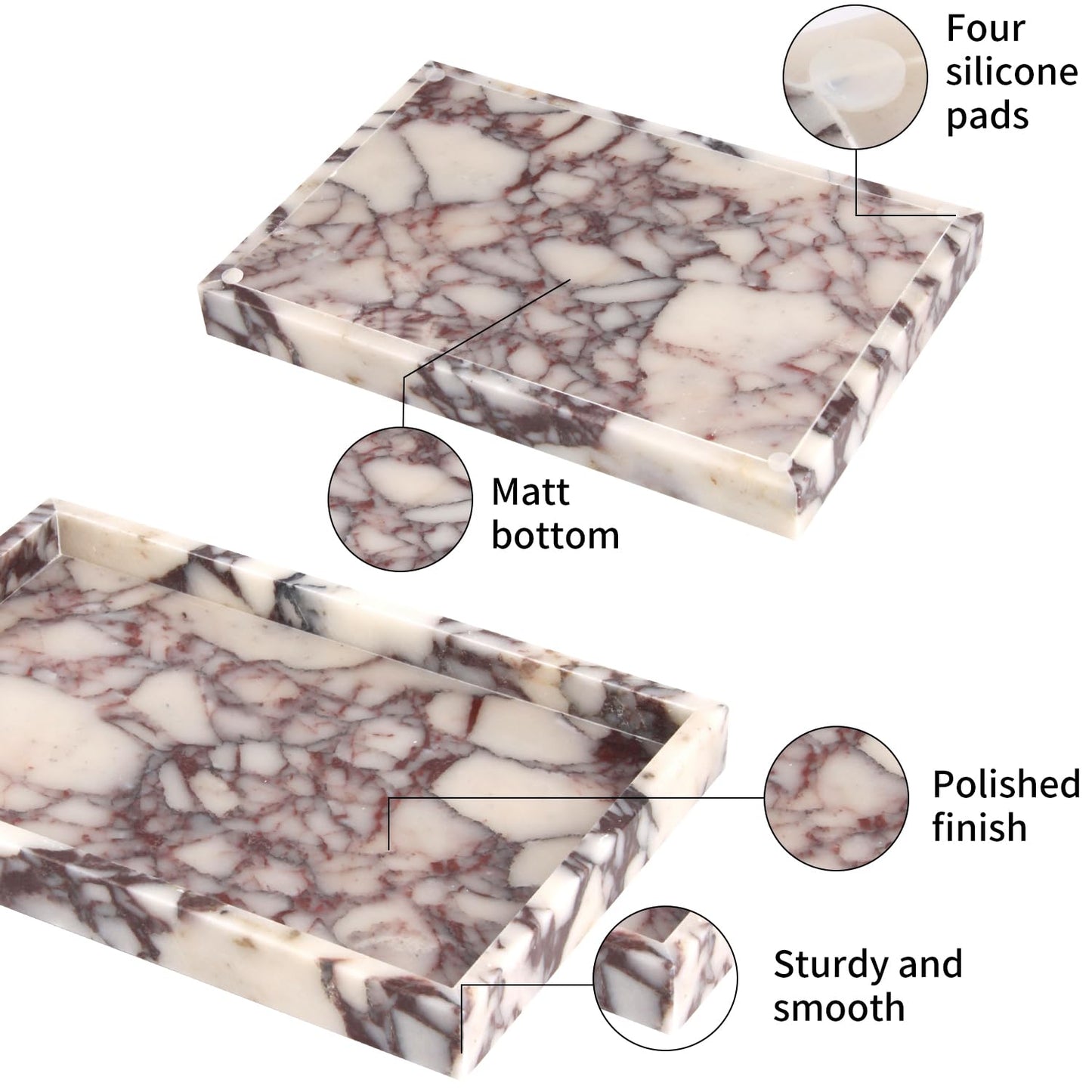 Marble Bathroom Vanity Tray, Natural Luxury Vanity Home Kitchen Bathroom Table Tray, Stone Decorative Countertop Dresser Trays for Key Coffee Perfume Jewelry Makeup (Calacatta Viola, 12"x 8" x1.2")