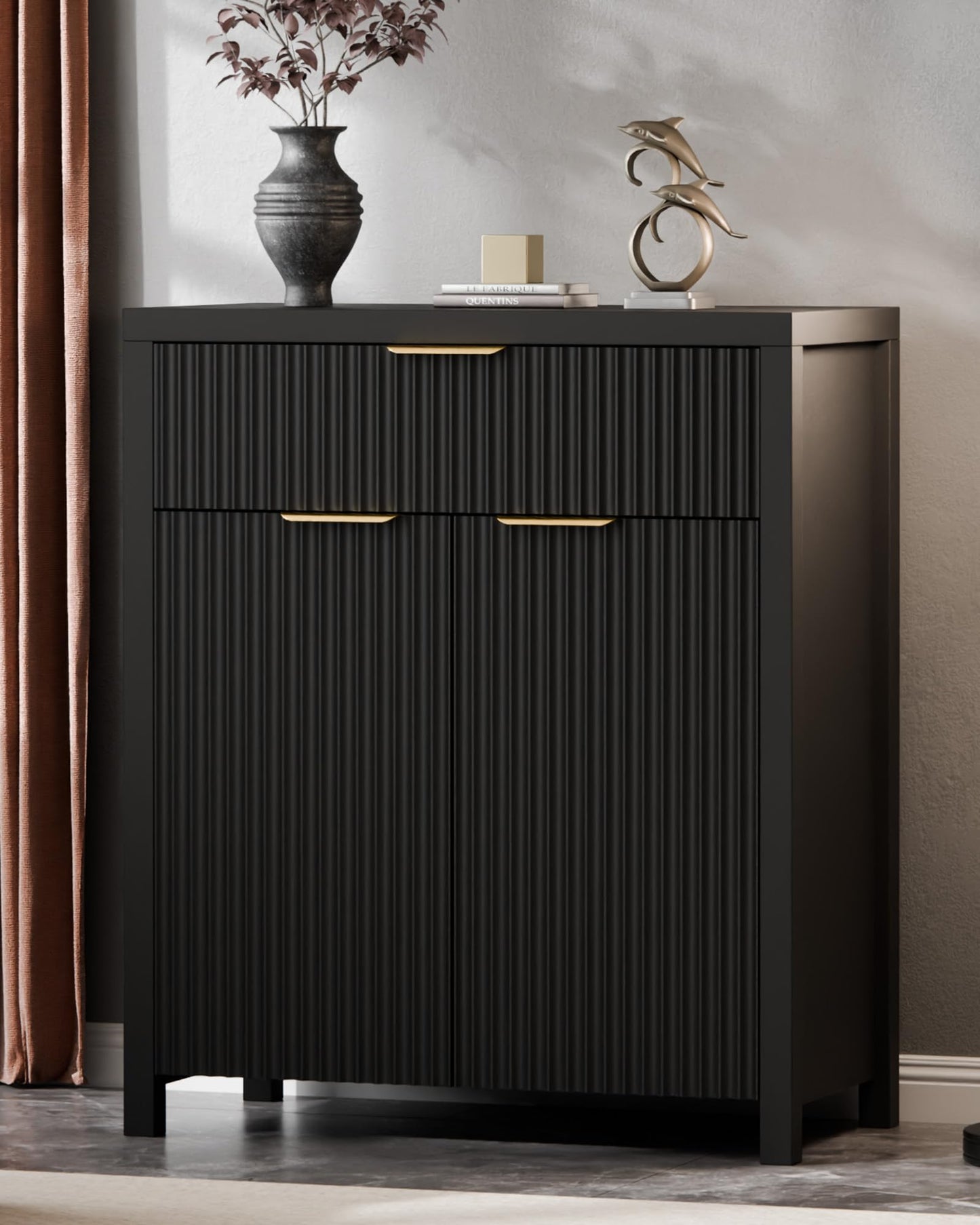 Lulive Fluted Buffet Cabinet for Kitchen, 28.3" Sideboard Cabinet Black