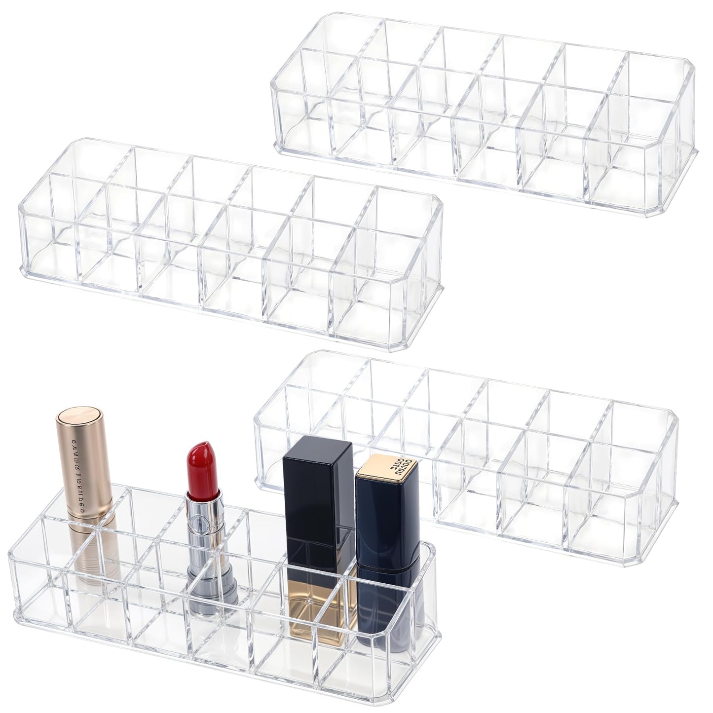 JOUTYFOR 4-Pack 12-Slot Acrylic Lipstick Organizer, Lipstick Holder, Lip Gloss Organizer, Cosmetic Storage Display, Perfect Storage Solution for Drawer, Vanity, Bathroom, and More