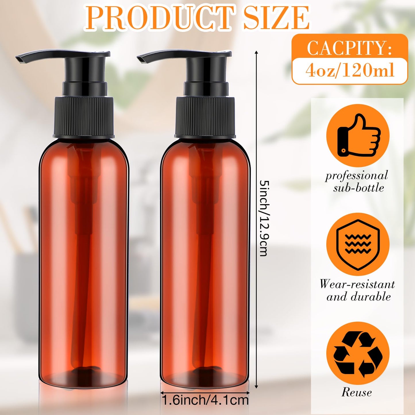 Nuenen 48 Pcs Refillable Empty Lotion Bottles 4oz/120ml Plastic Pump Bottles Conditioner Shampoo Dispenser Leak Proof Pump Container for Body Wash, Creams, Liquid Soap(Black and Brown)