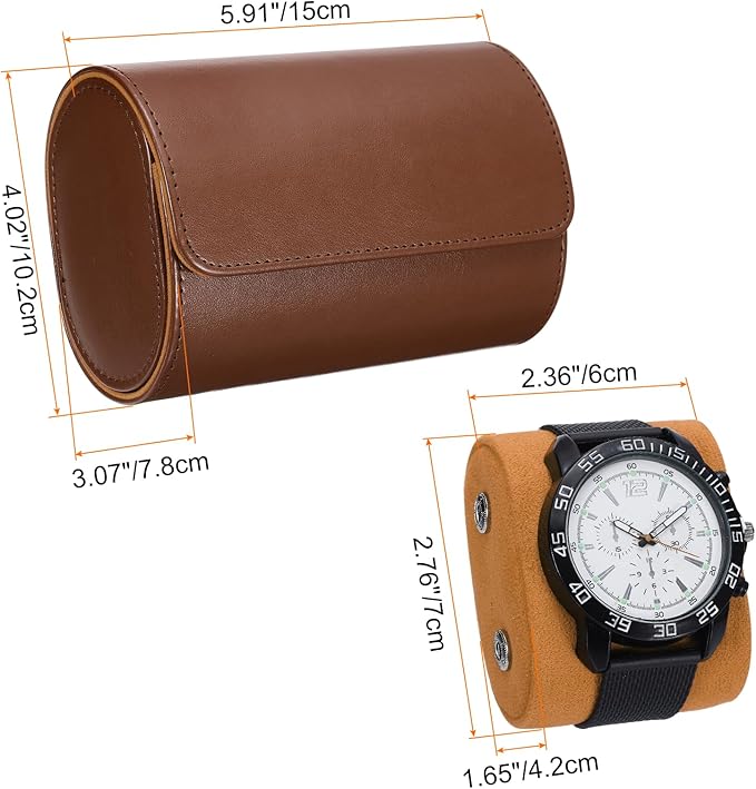 HARFINGTON Watch Roll Travel Case 2 Slot Portable Leather Watch Case for Men and Women, Watches Storage Organizer with Removable Pillows for Traveling, Display, Home Storage, Brown