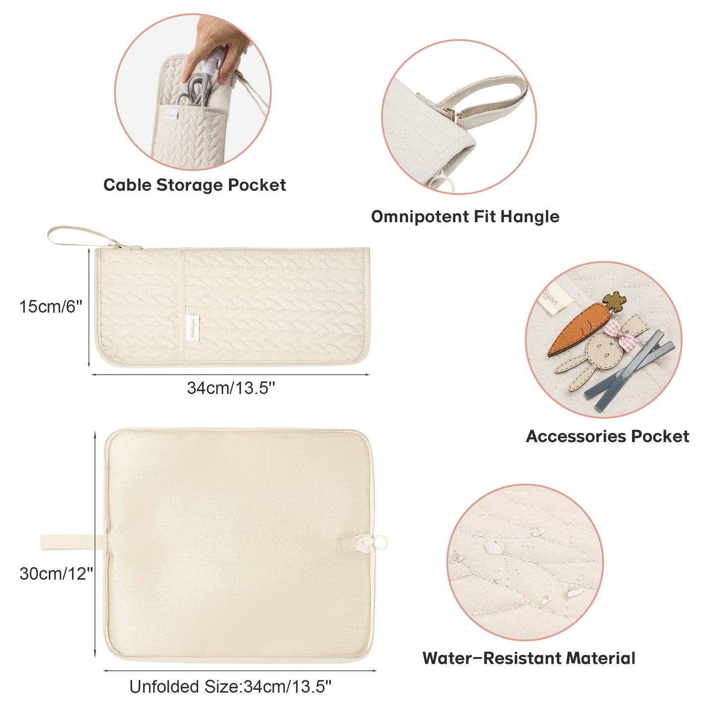 KarSyon Hot Tools Organizer Heat Resistant Mat Case Hair Tools Holder Travel Bag Portable Hair Styling Tools Cover Pouch for Curling Iron,Flat Iron,Hair Straightener (Beige)