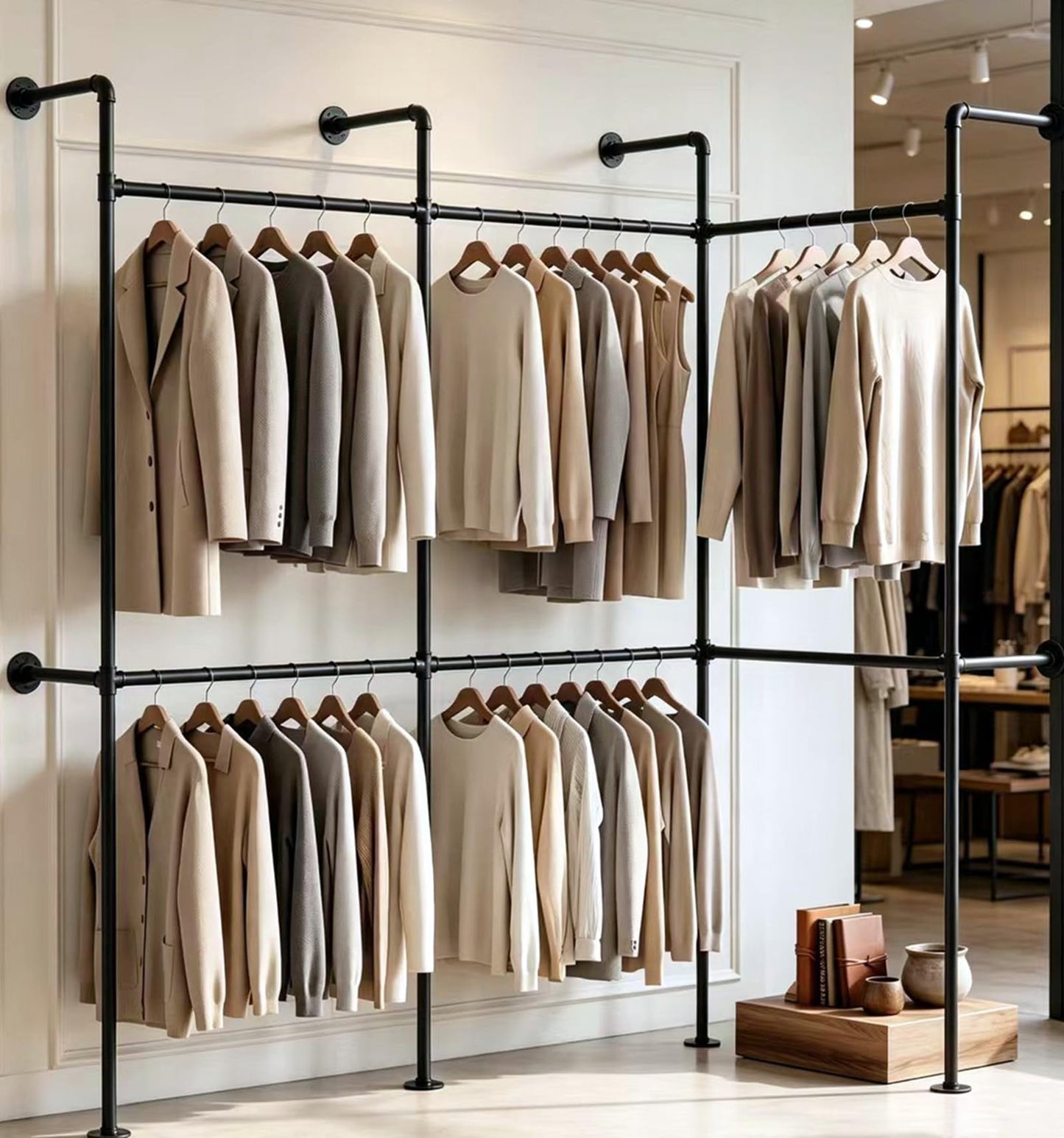 KADIGANG Industrial Pipe Black Clothing Racks Wall Mounted, Rustic Industrial Pipe Clothes Rack Design - Stylish & Heavy Duty Corner Garment Racks, Perfect for Home or Retail Display