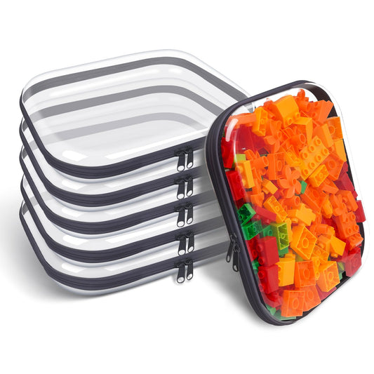SXS LACONIC Clear Hard Plastic Zipper Case,Transparent Double Zippers Hard Pouch with 6pcs,Portable Travel Organizer Bin for Toy Storage