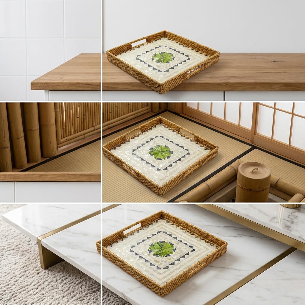 Yunhgft Rattan S Tray with, Luxury Tray for Coffee Table, Bed, TV, or Perfume Display