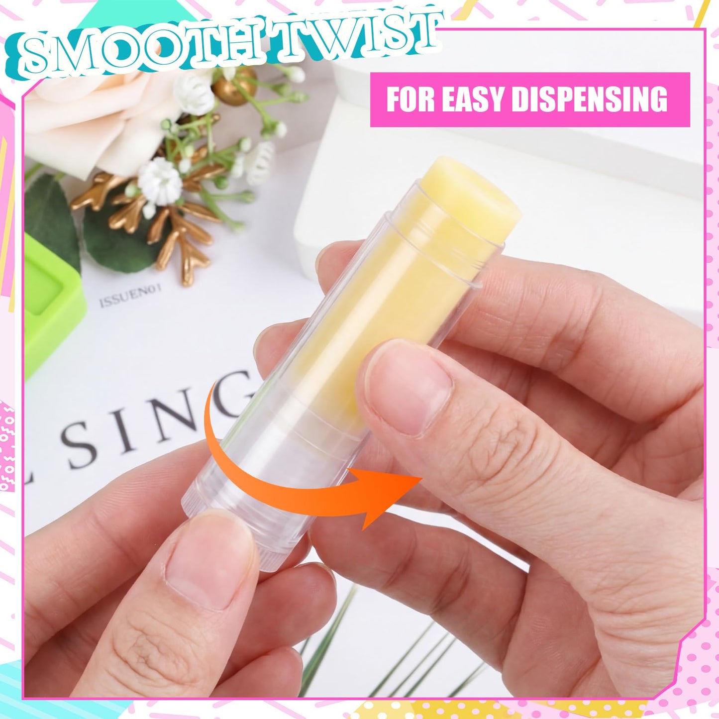 Singhoow 100 Pcs Lip Balm Tubes with 2 Filling Tray and 2 Spatula, 5 g Twist-up Lip Balm Containers with Caps for DIY Homemade Lipsticks, Solid Perfume, Gifts, Bpa Free & Leak Free(Clear)