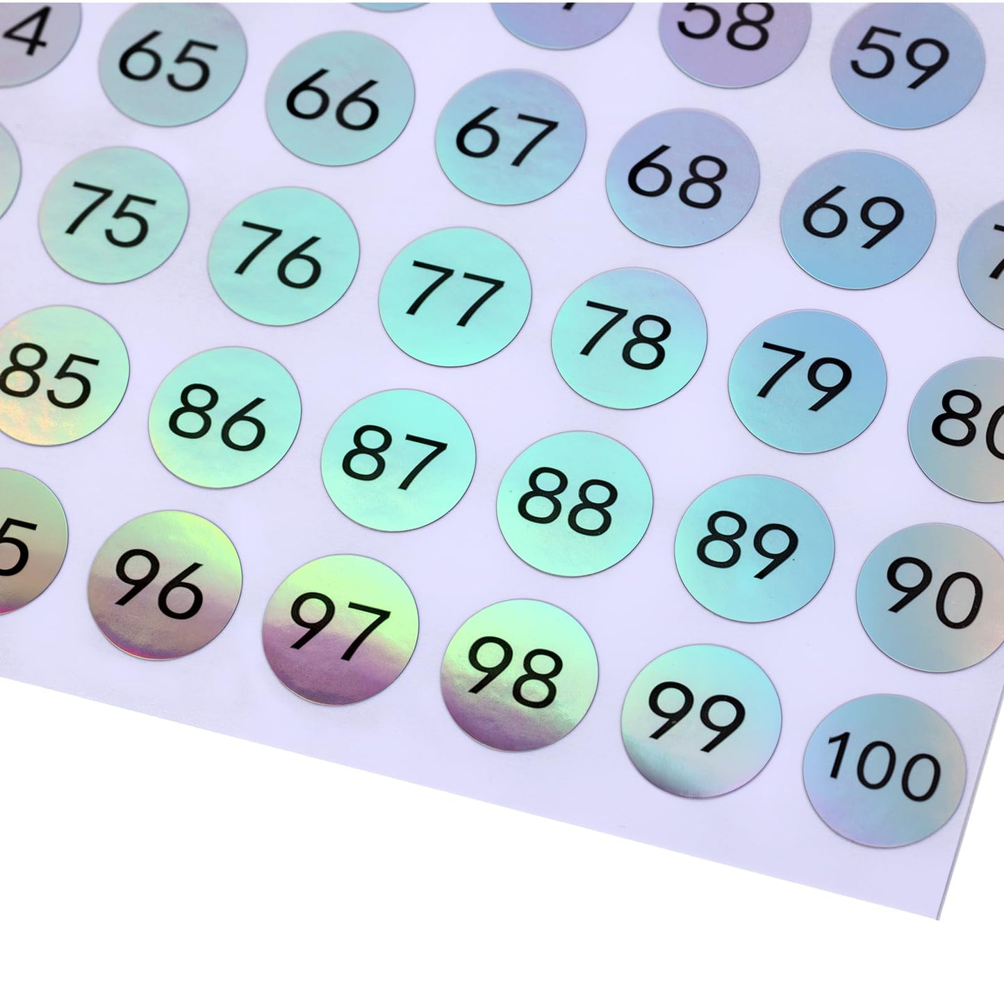 Reflective Laser Numbered Stickers - 40 Self-Adhesive Sheets (1-100) for Storage & Cosmetic Organization