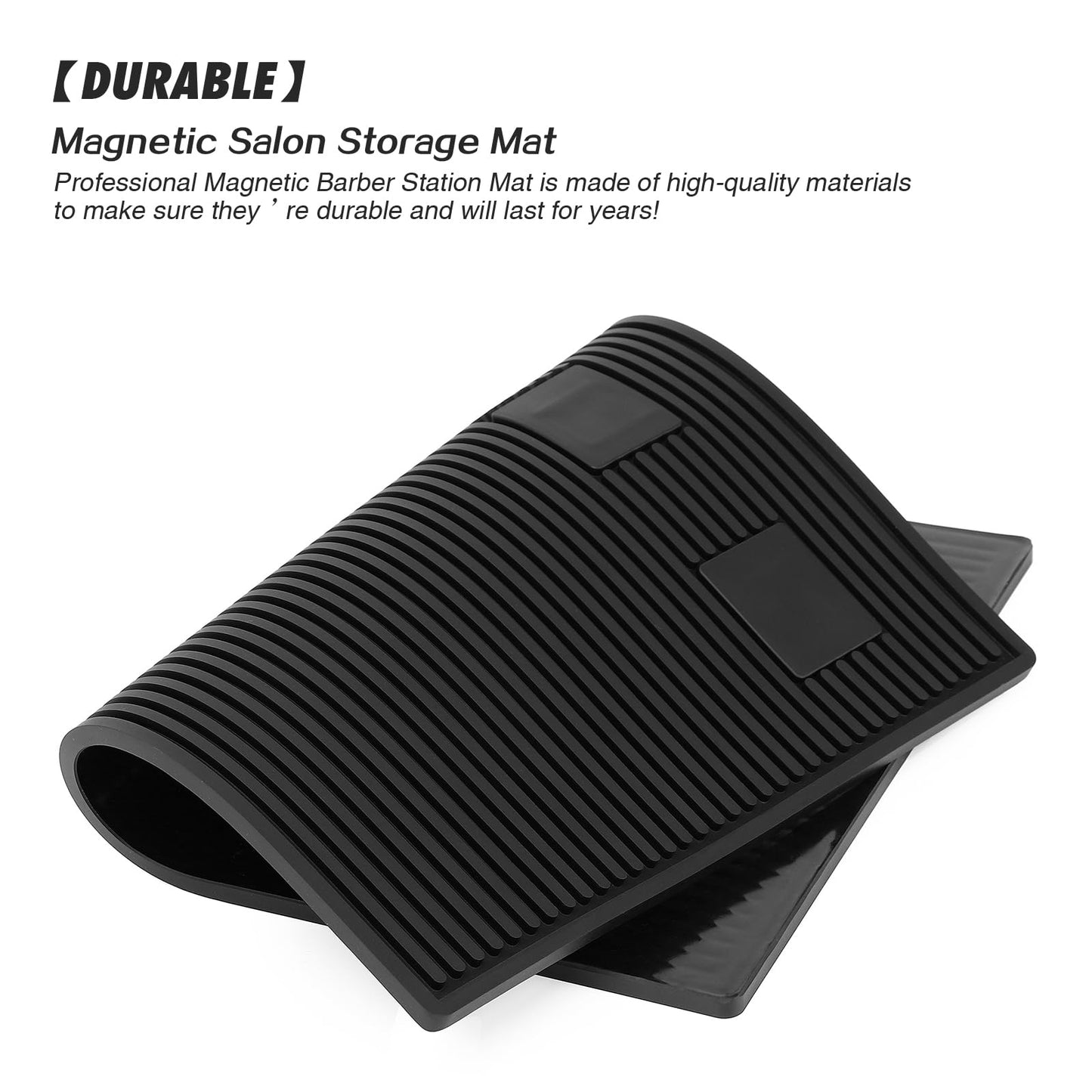 Magnetic Barber Station Mat for Clippers, Stripe Non-Slip Organizer, Professional Salon Barbershop Workstation Pads, Beauty Salon Tools(19" X 13" Black)