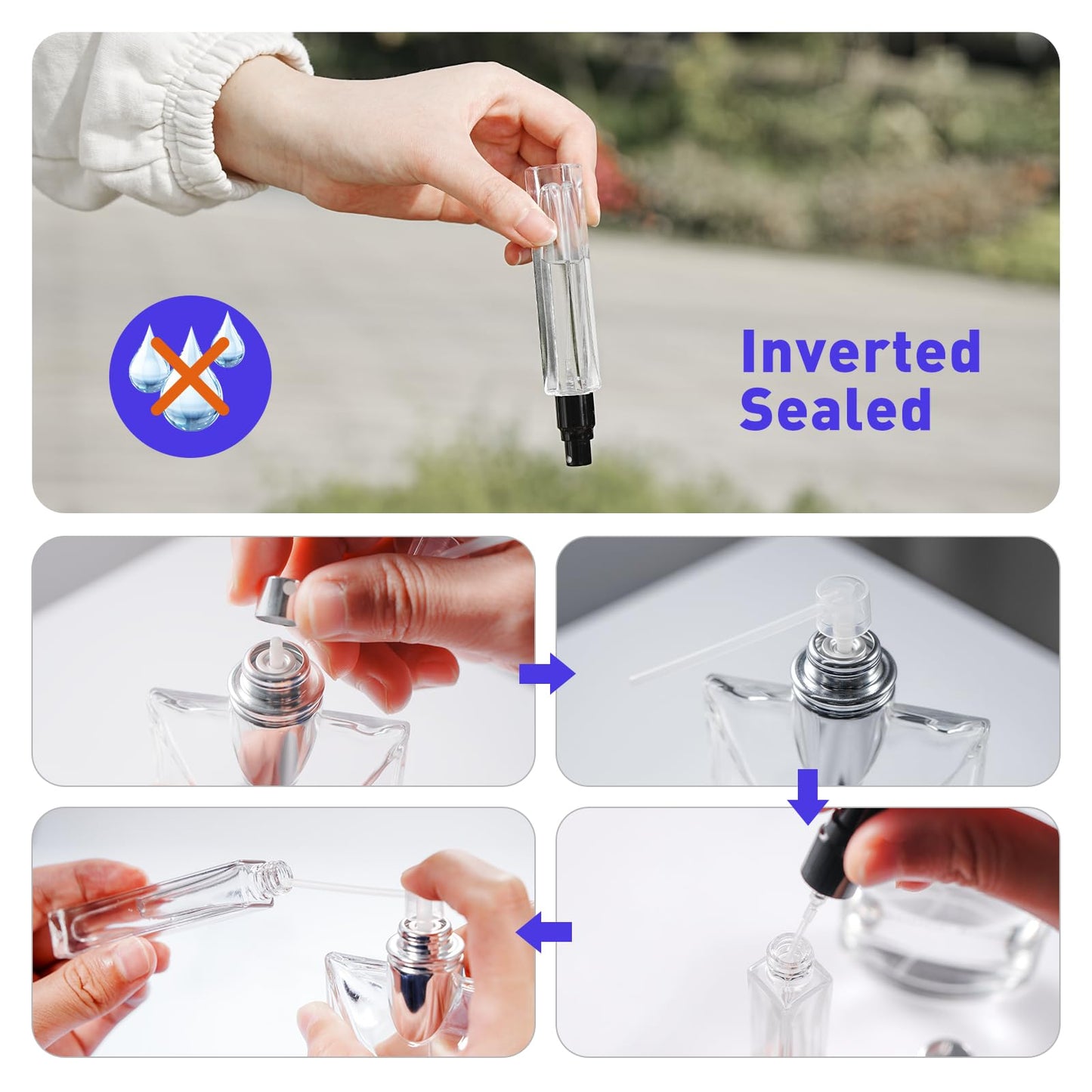 Glassfinity 16 Pack 10ml Empty Perfume Bottles, Refillable Square Glass Spray Atomizers with Funnel, Transfer Pump and Labels, Fragrance Decant Bottles for Travel and Samples, Black Caps