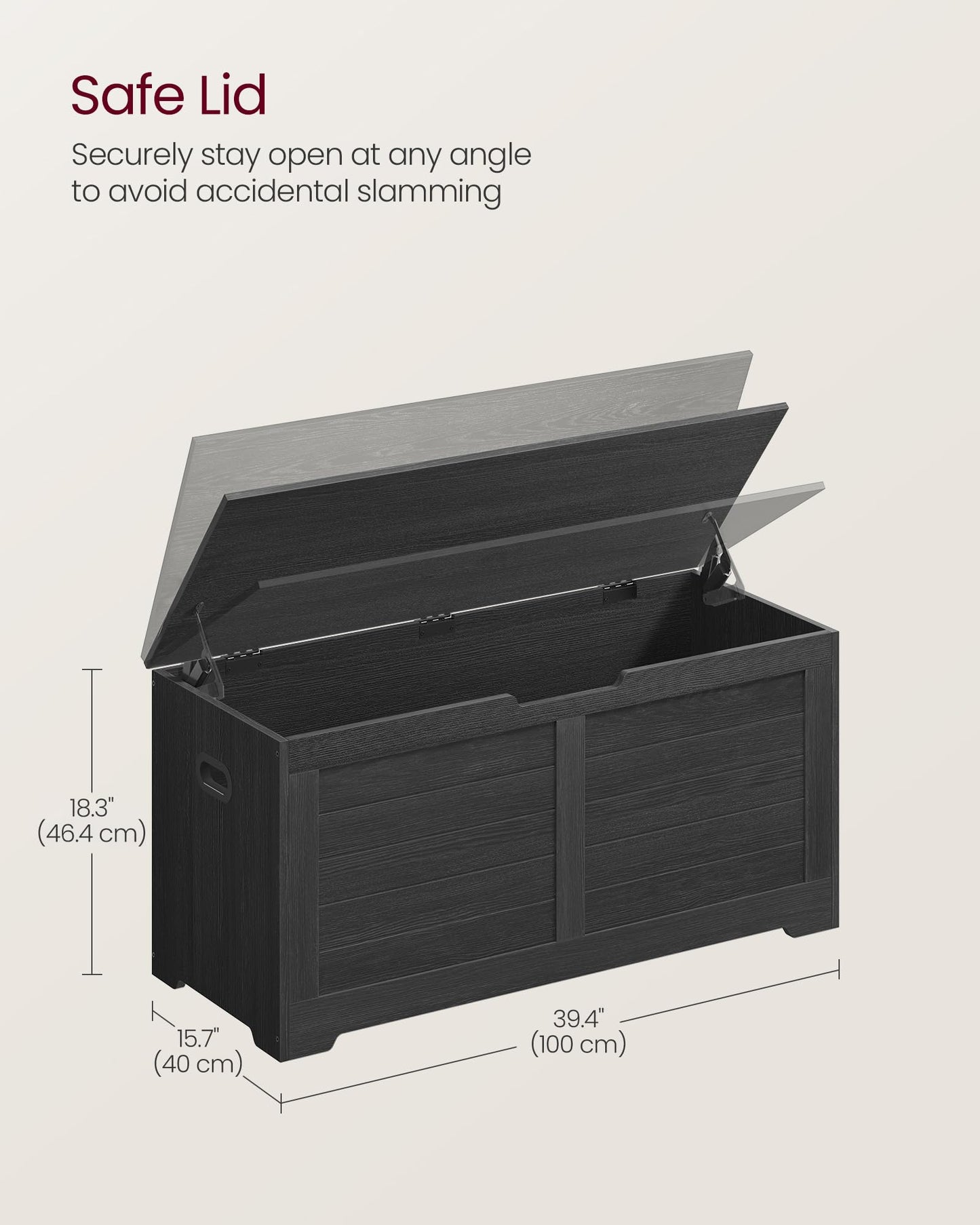 VASAGLE Storage Chest, Storage Bench with 2 Safety Hinges, Farmhouse Style, 15.7 x 39.4 x 18.3 Inches, for Entryway, Bedroom, Living Room, Charcoal Gray ULSB061B01