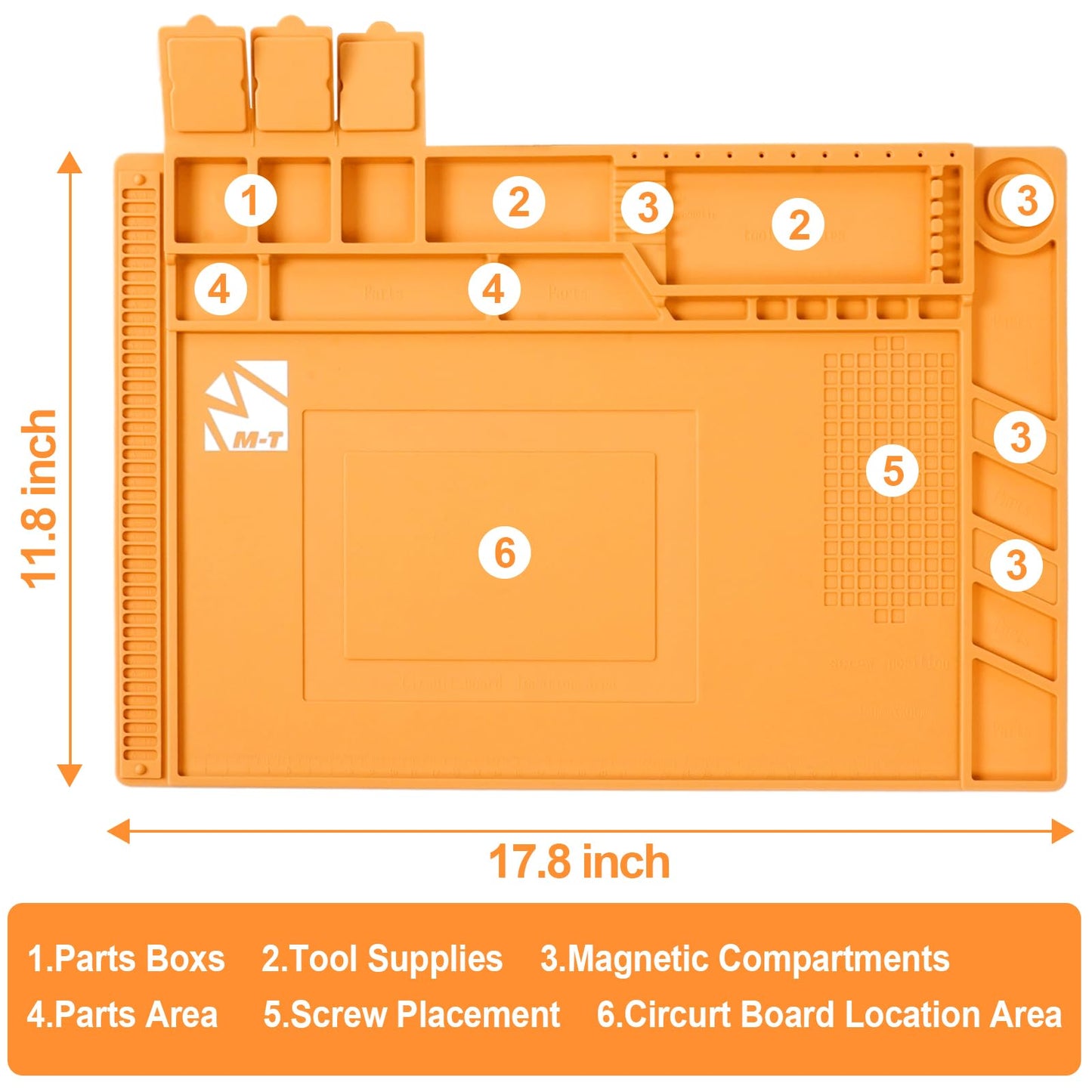 M-T Premium Heat Resistant 932°F Silicone Soldering Mat, 17.7 "x 11.8" Anti Static Magnetic Electronic Repair Work Mat for Soldering, Computer Cellphone, BGA Soldering Gun Iron Workbench Protection